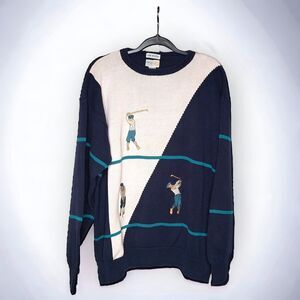 Mens XL VTG Izod Club Hand Intarzia Embroidered Preppy Golf Sweater Color Block